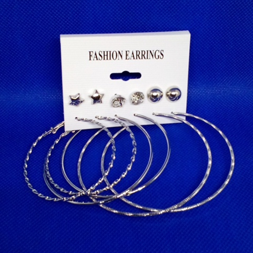6 Pairs Of Silver Earrings